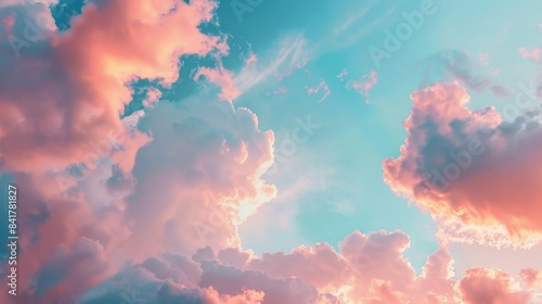 Beautiful Pastel Sky with Pink and Blue Clouds, Generative AI © studio clever