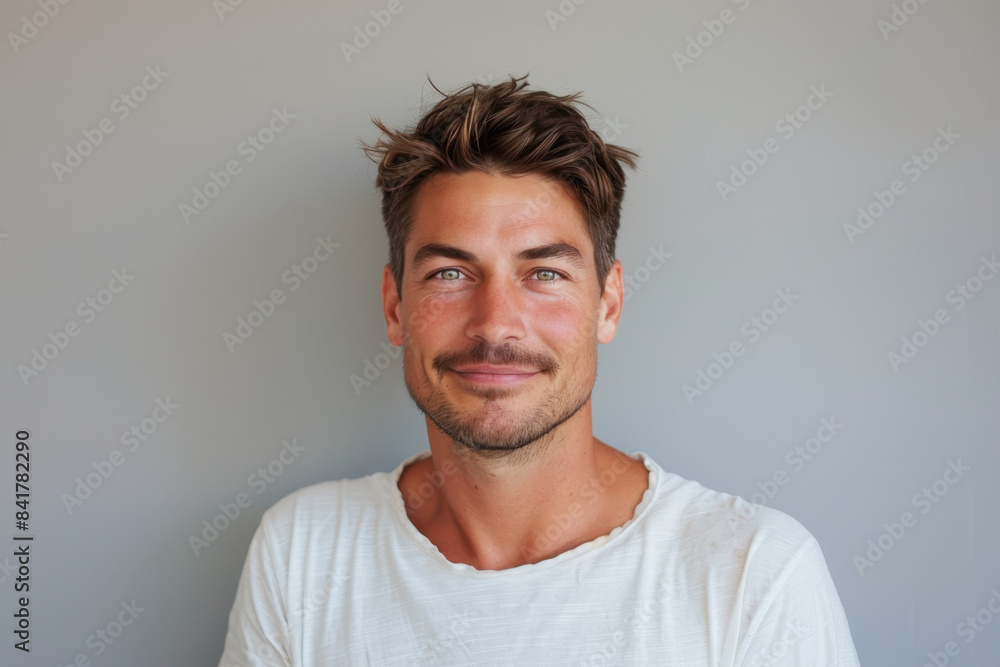 Obraz premium A close up portrait of a young man with a subtle smile