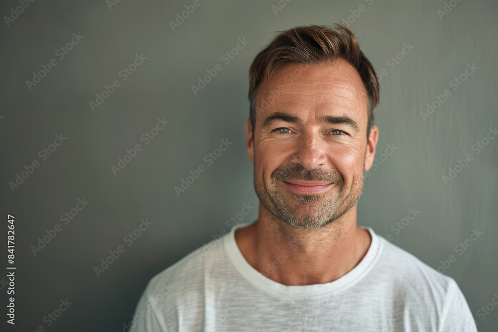 A close up portrait of a young man with a subtle smile A close up portrait of a young man with a subtle smile