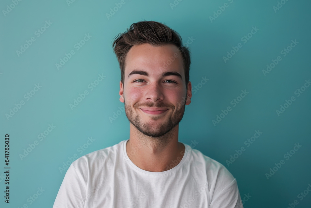 A close up portrait of a young man with a subtle smile A close up portrait of a young man with a subtle smile