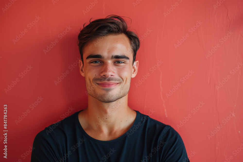 A close up portrait of a young man with a subtle smile A close up portrait of a young man with a subtle smile