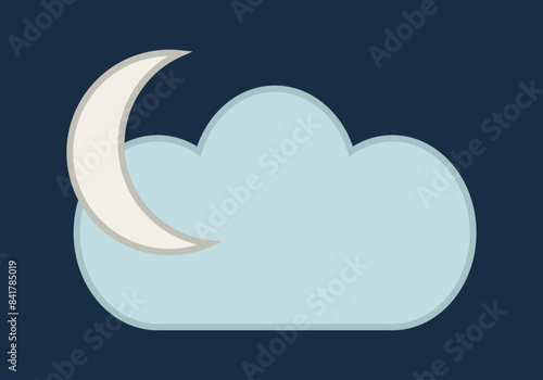 Luna y nube en fondo azul