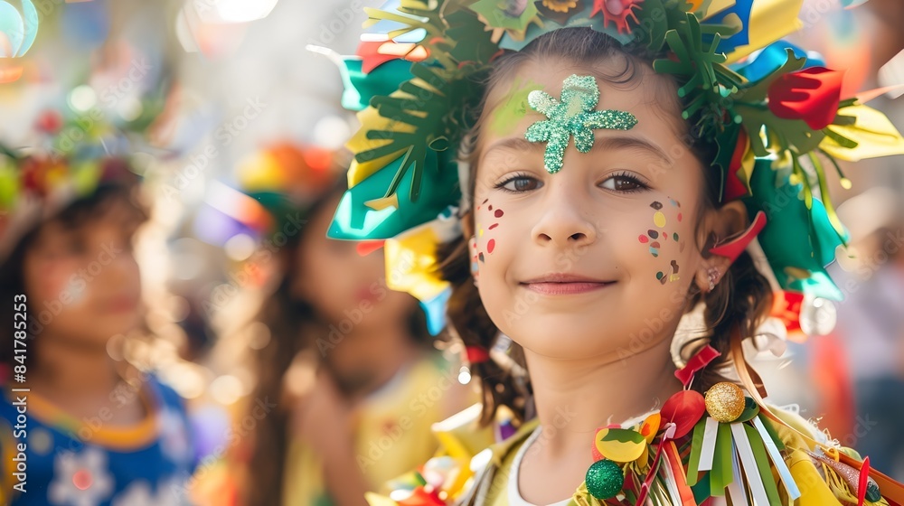 Children Participating in Vibrant Community Parade with Festive Costumes and Children Participating in Vibrant Community Parade with Festive Costumes and