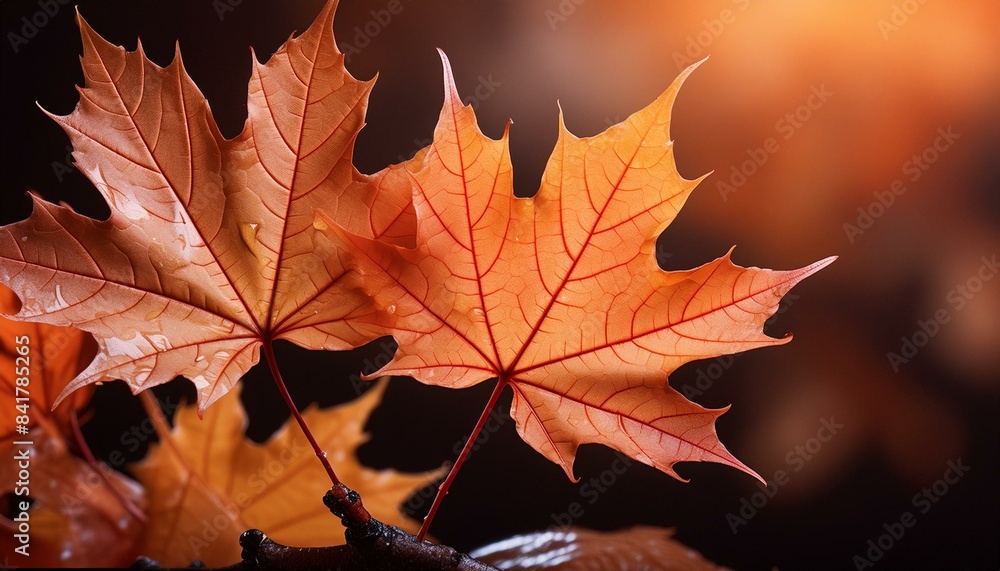 autumn maple leaves against a dark background and sunlight shining down on them autumn maple leaves against a dark background and sunlight shining down on them