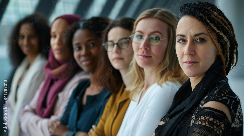 A diverse group of women standing together, each with distinct expressions and styles, symbolizing unity and empowerment. A diverse group of women standing together, each with distinct expressions and styles, symbolizing unity and empowerment.