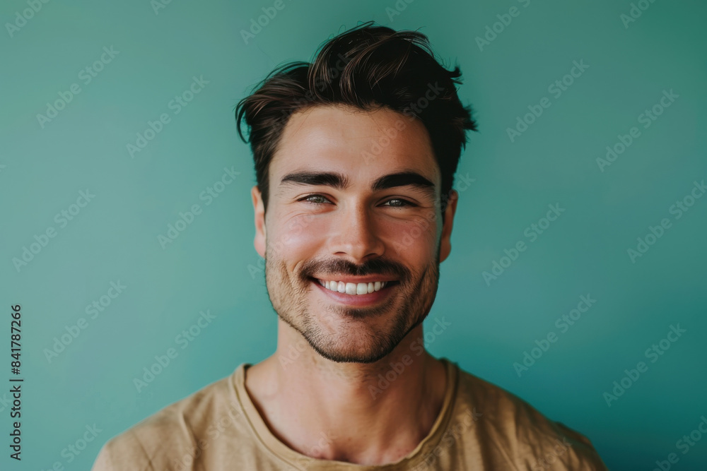 A close up portrait of a young man with a subtle smile A close up portrait of a young man with a subtle smile