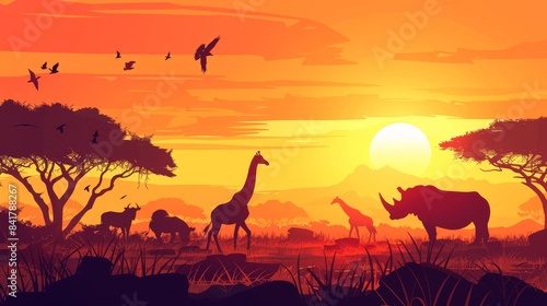 A group of animals are gathered around a tree in the wild