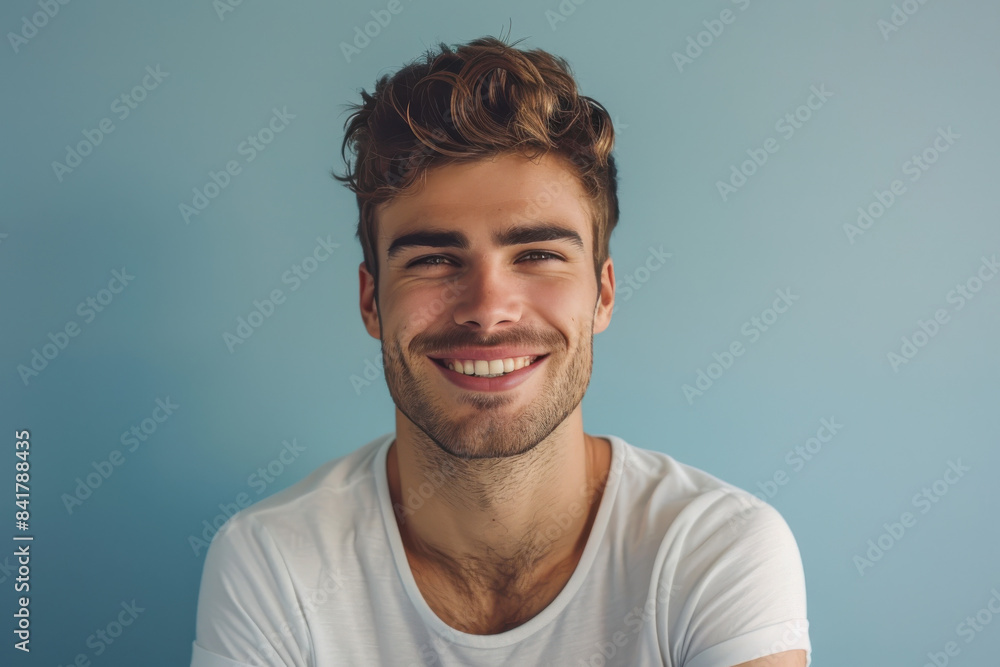 Obraz premium A close up portrait of a young man with a subtle smile