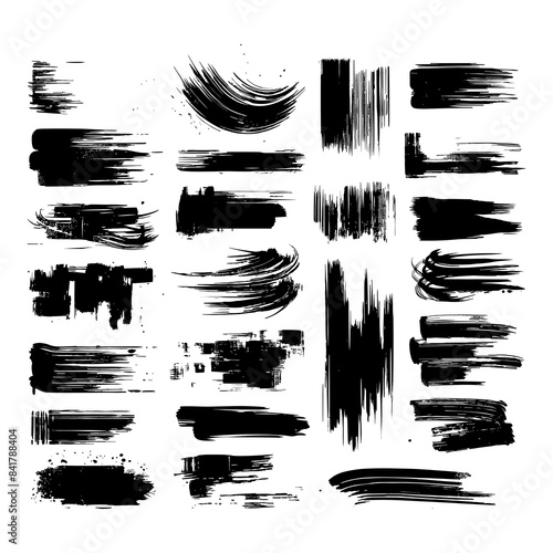 Black set paint, ink brush, brush strokes, brushes, lines, frames, box, grungy. Grungy brushes collection. Brush stroke paint boxes on white background #2
