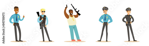 Man Criminals and Bandit Character Commit Crime Vector Set