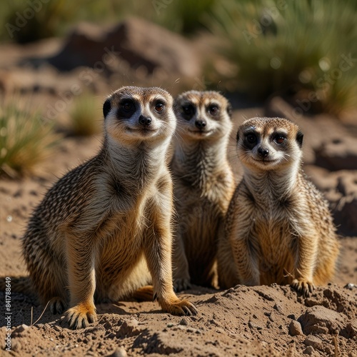 Wallpaper Mural three meerkats are sitting in the dirt, one of them is a little off to the right. Torontodigital.ca