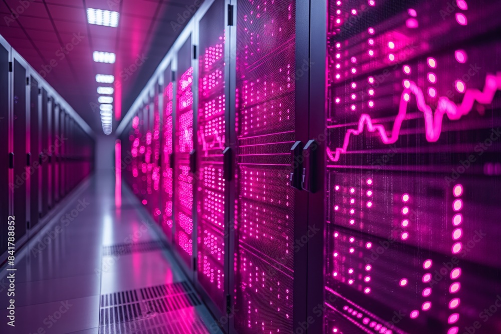 Obraz premium Data center with pink LED illumination