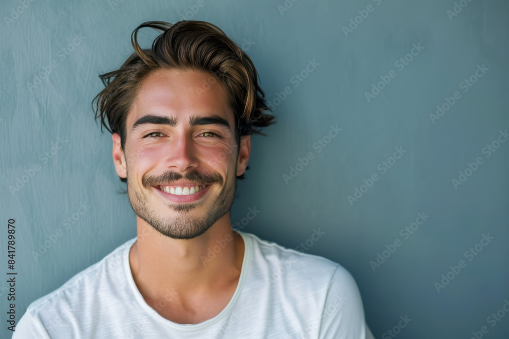A close up portrait of a young man with a subtle smile A close up portrait of a young man with a subtle smile