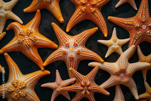 beautiful background  photo of starfish from above on a dark background  texture  photo background. Beach  sea theme.