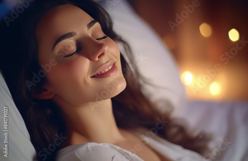 Woman Sleeping On White Pillow In Bed