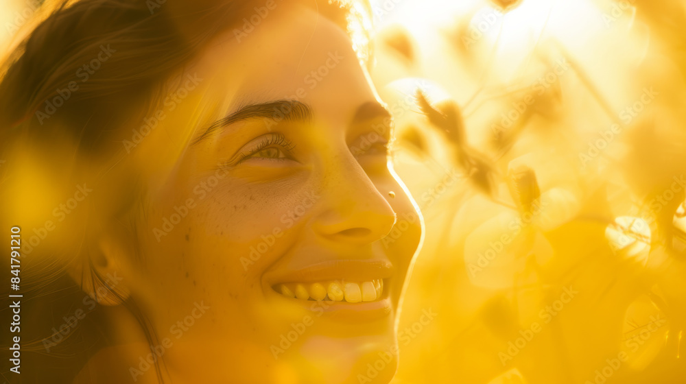 A woman in a sun-drenched field with golden light, looking up with a peaceful smile, embodying tranquility and warmth. A woman in a sun-drenched field with golden light, looking up with a peaceful smile, embodying tranquility and warmth.