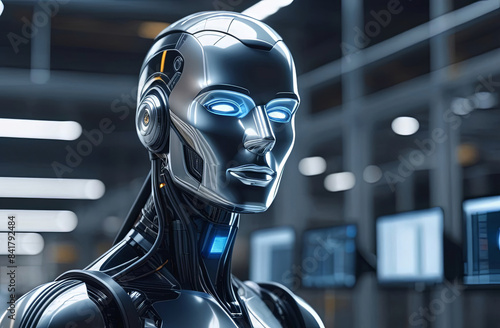 Futuristic Cybernetic Robot with LED Eyes in a High-Tech Environment © KatrinA
