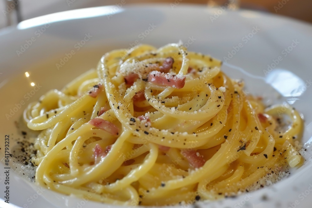 Spaghetti alla carbonara, tipica ricetta di pasta italiana Spaghetti alla carbonara, tipica ricetta di pasta italiana