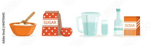 Baking Ingredients and Utensil at Kitchen Vector Set