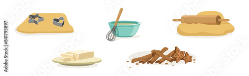 Baking Ingredients and Utensil at Kitchen Vector Set