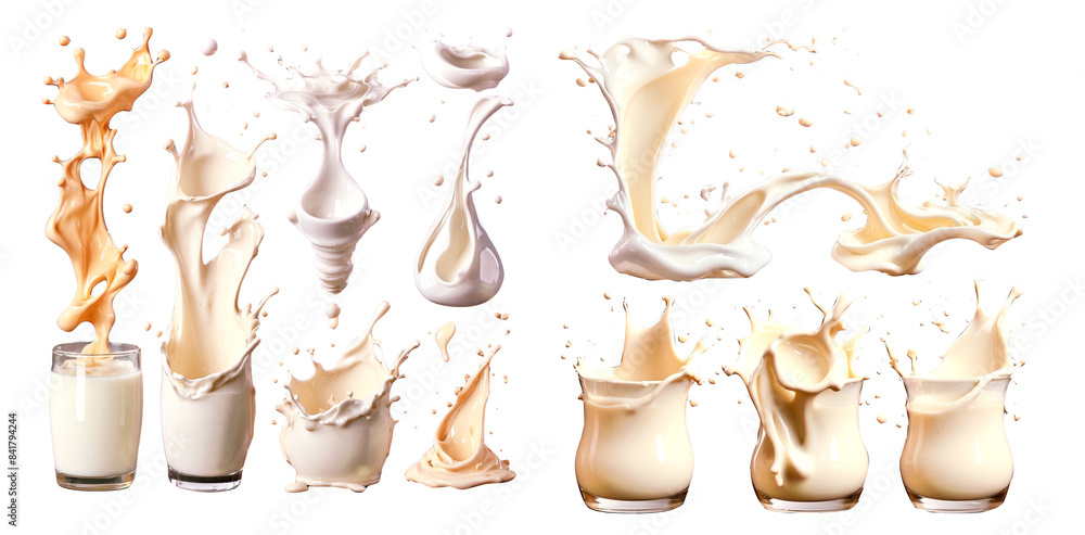 Set of milk or cream splashes Set of milk or cream splashes