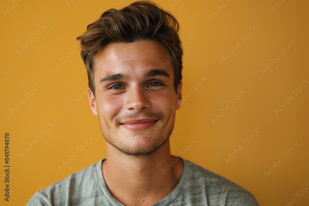 Obraz premium A close up portrait of a young man with a subtle smile