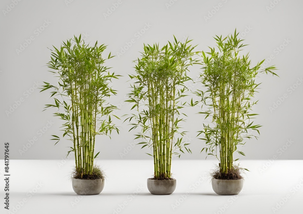 Fototapeta premium set of dwarf bamboo, perfect for ornamental gardens, showcasing their compact form and fine leaves, isolated on white background