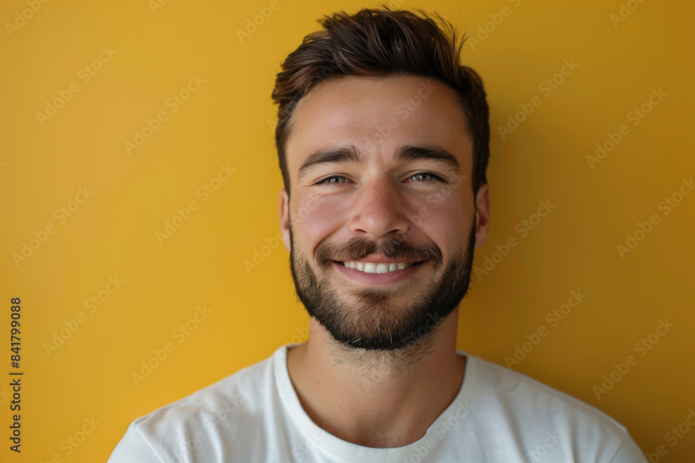 A close up portrait of a young man with a subtle smile A close up portrait of a young man with a subtle smile