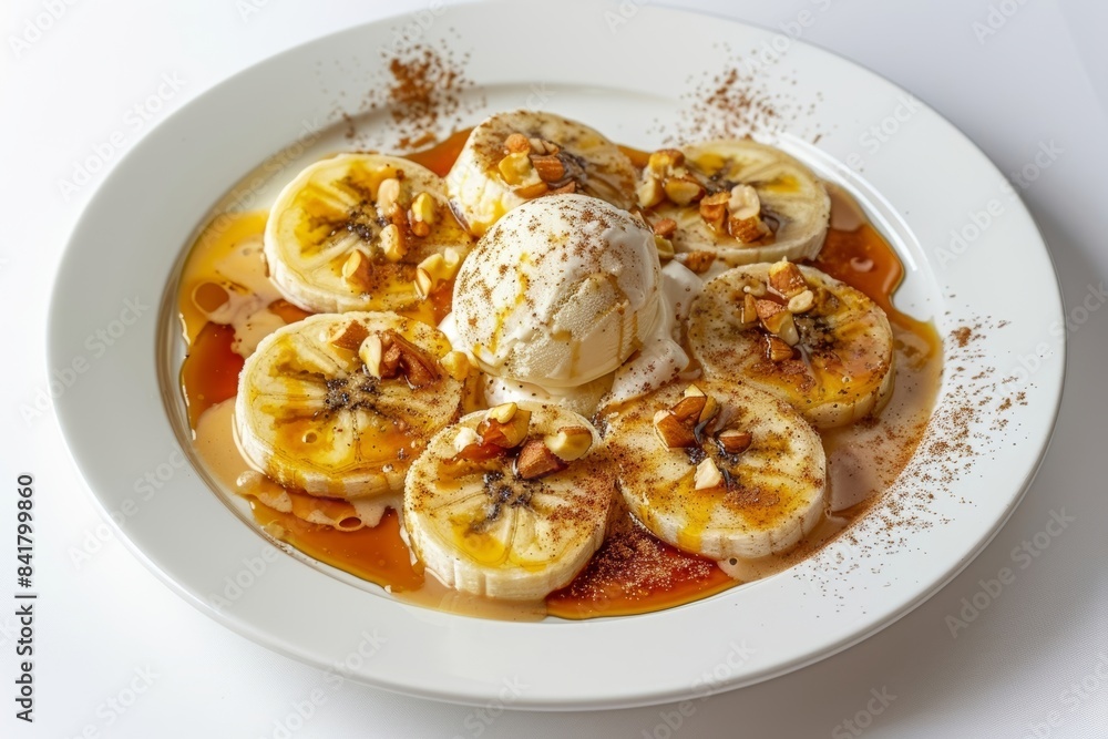 Exquisite Bananas Foster dessert with a touch of mint Exquisite Bananas Foster dessert with a touch of mint