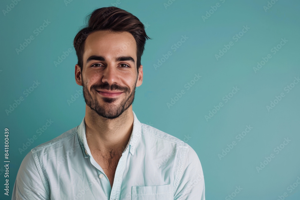 Obraz premium A close up portrait of a young man with a subtle smile