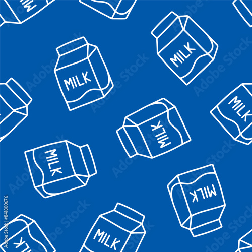 Blue seamless pattern with white outline milk box