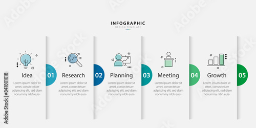 Timeline Creator infographic template. 5 Step timeline journey, calendar Flat simple infographics design template. presentation graph. Business concept with 5 options, gantt vector illustration.