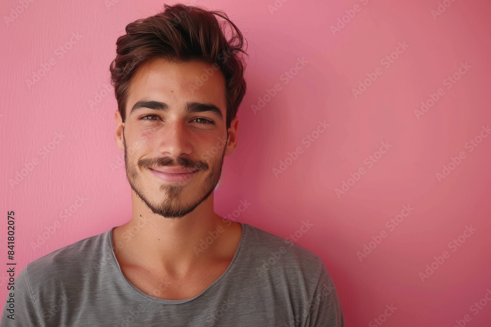 A close up portrait of a young man with a subtle smile A close up portrait of a young man with a subtle smile