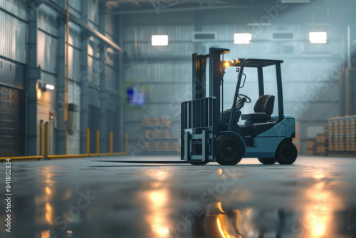Forklift working in warehouse. Electric loader for loading © wiparat