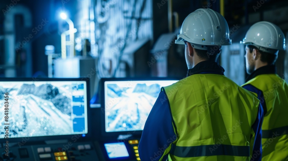 Engineers using sensors and software to monitor waste levels, showcasing high-tech monitoring systems in a setting of a control room, emphasizing real-time waste management. Engineers using sensors and software to monitor waste levels, showcasing high-tech monitoring systems in a setting of a control room, emphasizing real-time waste management.
