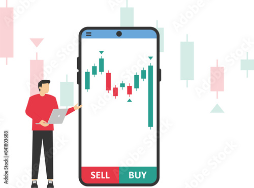 Trading stocks on mobile phone. Online data and analyzing.


