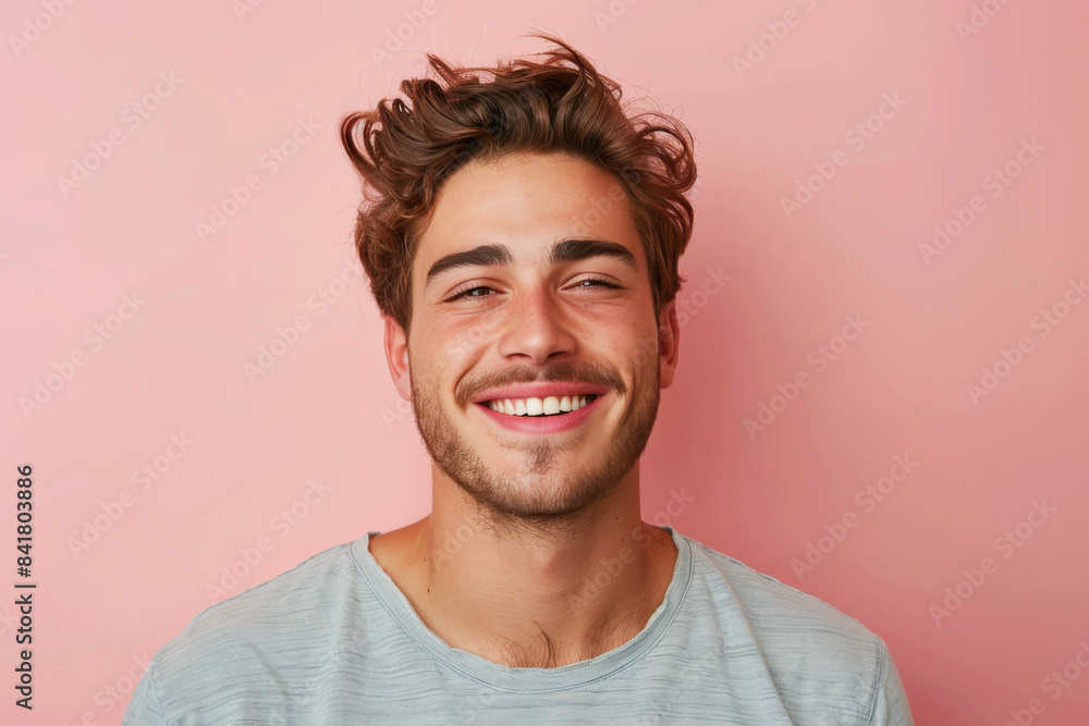 A close up portrait of a young man with a subtle smile A close up portrait of a young man with a subtle smile