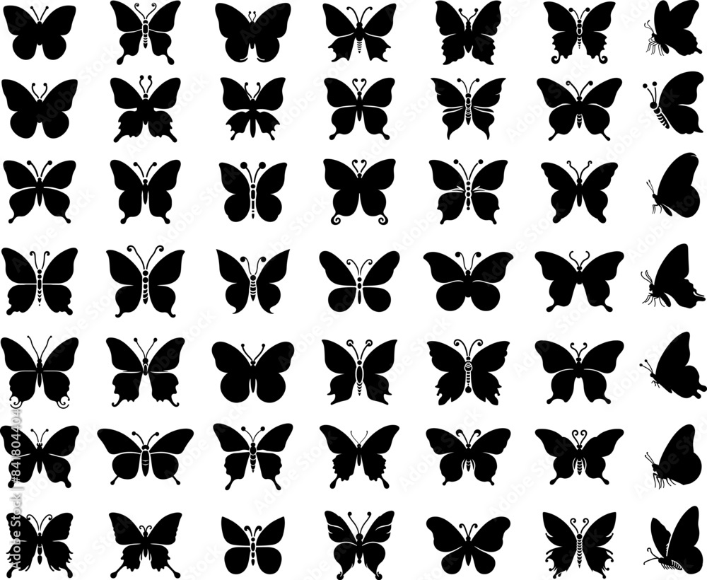Set of vector butterfly icons . Butterfly silhouettes collection . Exotic flying butterflies logo side view. Set of vector butterfly icons . Butterfly silhouettes collection . Exotic flying butterflies logo side view.