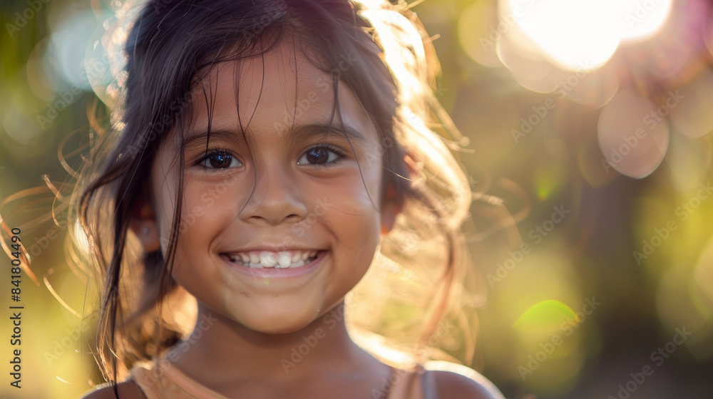 A young girl smiles sweetly in a sunlit scene, with her hair tousled and eyes reflecting pure happiness. A young girl smiles sweetly in a sunlit scene, with her hair tousled and eyes reflecting pure happiness.