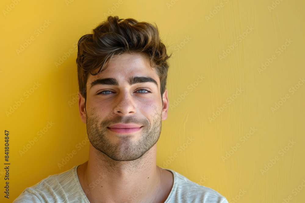 A close up portrait of a young man with a subtle smile A close up portrait of a young man with a subtle smile