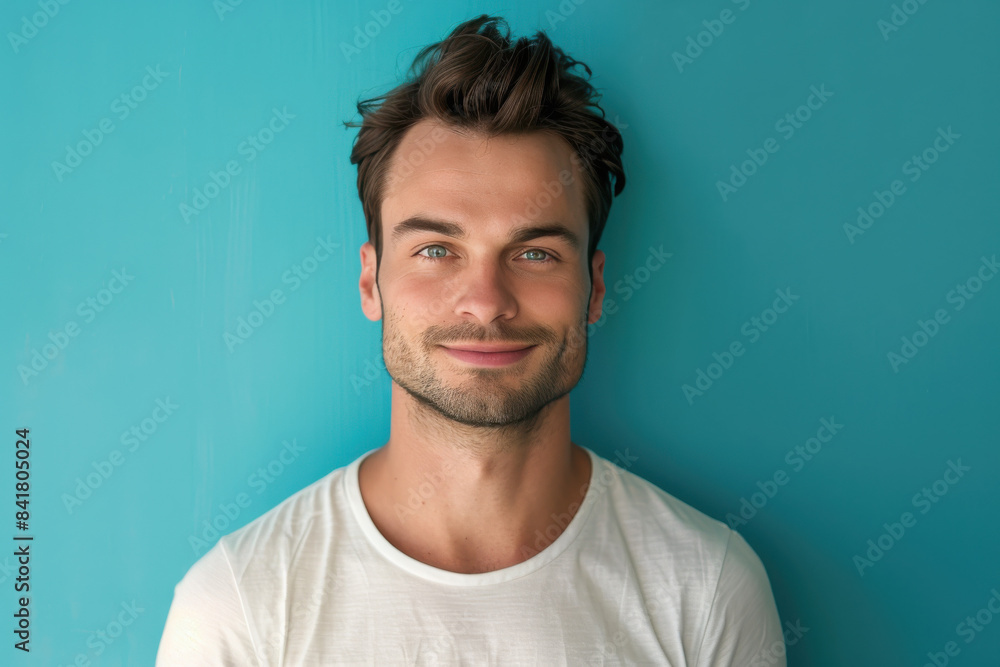 A close up portrait of a young man with a subtle smile A close up portrait of a young man with a subtle smile
