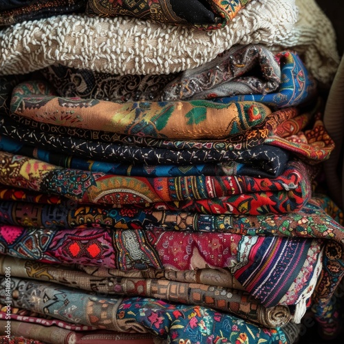 Pile of textiles background 
