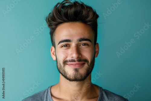 A close up portrait of a young man with a subtle smile © MagnusCort