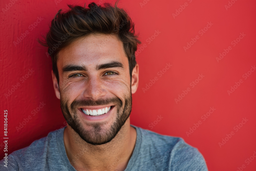 A close up portrait of a young man with a subtle smile A close up portrait of a young man with a subtle smile