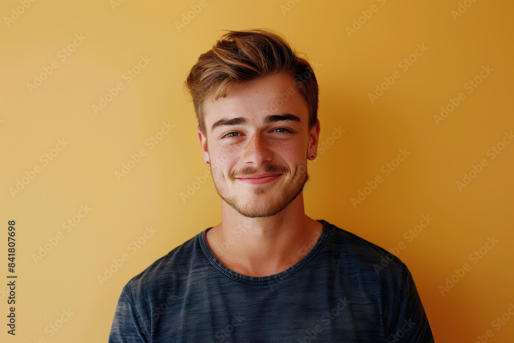 A close up portrait of a young man with a subtle smile A close up portrait of a young man with a subtle smile