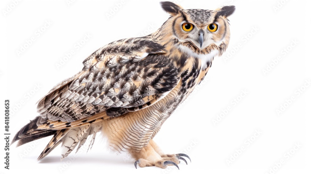 Fototapeta premium Eurasian Eagle-owl full body clearly photo on white background , 