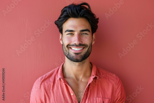 A close up portrait of a young man with a subtle smile