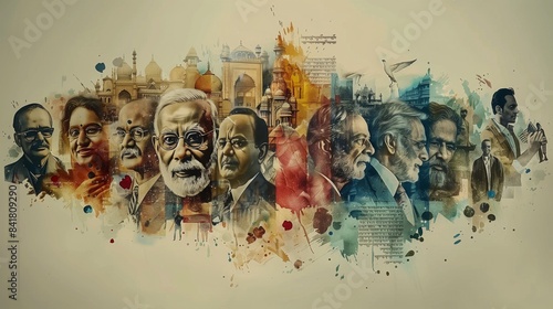 A banner with portraits of Indian national heroes and leaders
