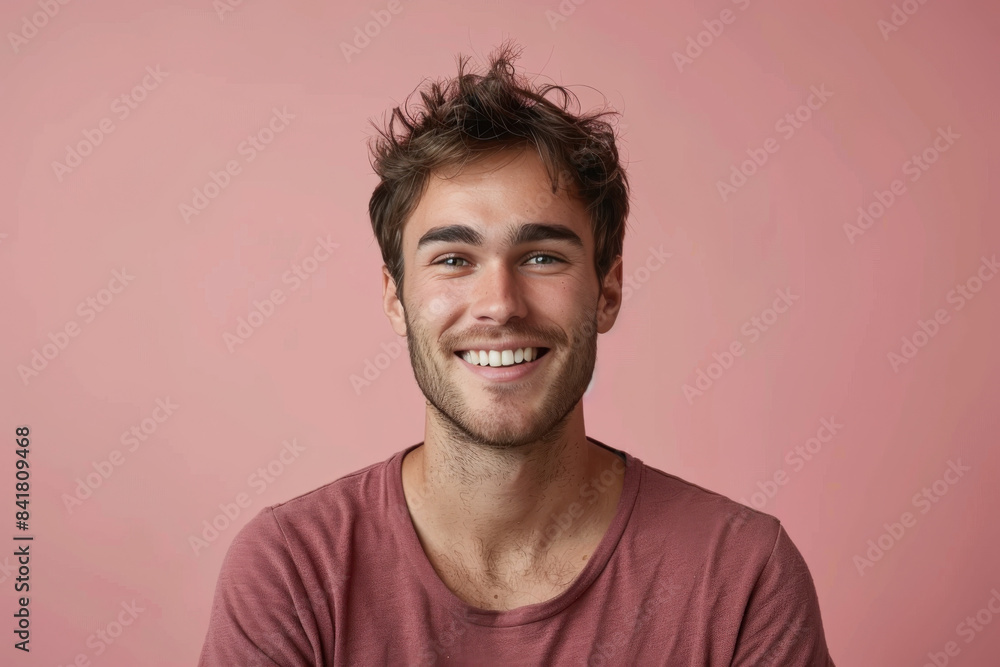 A close up portrait of a young man with a subtle smile A close up portrait of a young man with a subtle smile