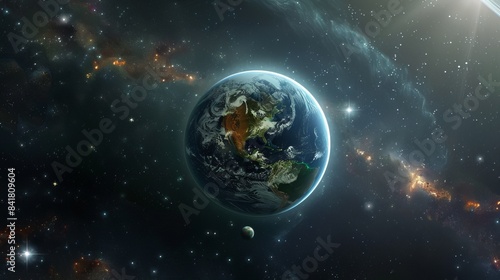 Stunning Image of Earth in Outer Space  Showing Planet s Vibrant Blue Oceans and Continent Details  Surrounded by the Vast Universe and Distant Stars